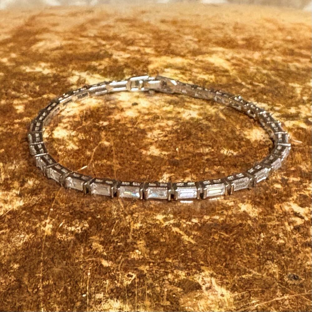 DBJ Dee Berkley Designs Sterling Silver Tennis Bracelet Emerald Cut CZ's Dainty